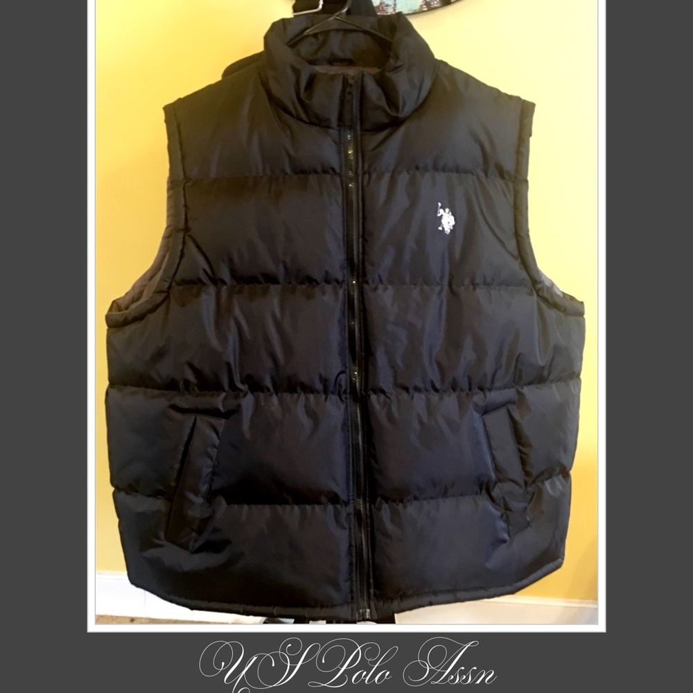 US POLO ASSN BLACK ZIP PUFFER VEST 2X